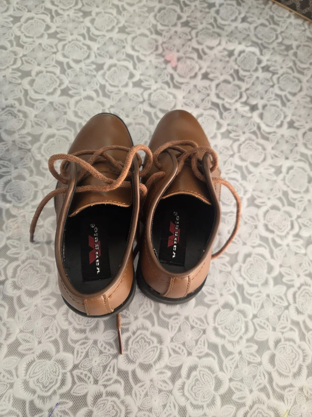 Children's Tan Lace-Up Dress Shoes with Sturdy Black Soles